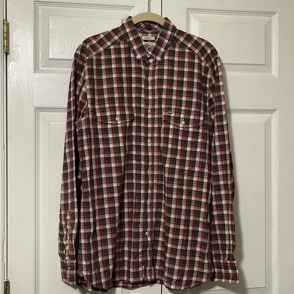 LACOSTE MODERN FIT SHIRT MEN'S SIZE 40 LONG SLEEVE BUTTON DOWN PLAID EUC